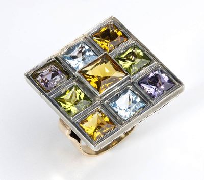 Anello in Oro, Argento e Pietre di Colore