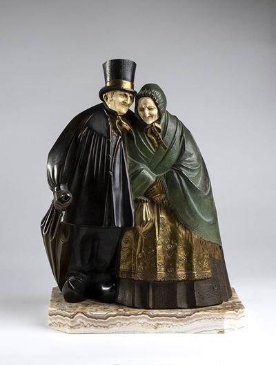 Scultura Francese in Bronzo Raffigurante Due Personaggi - Firmata Becquerel And...