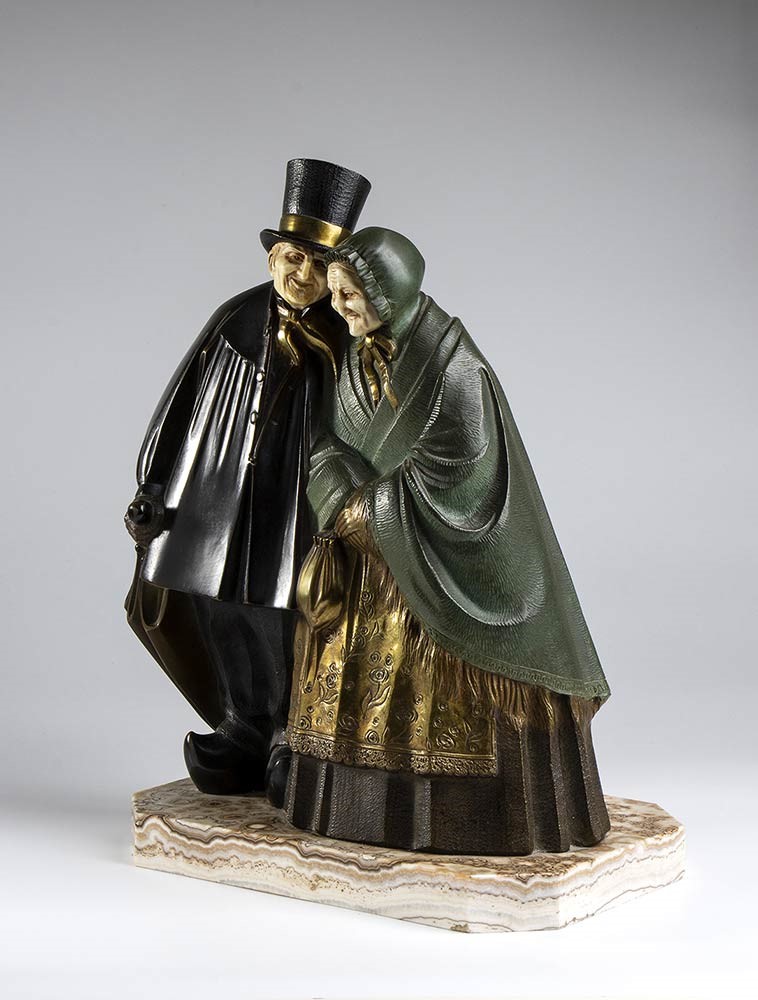 Scultura Francese in Bronzo Raffigurante Due Personaggi - Firmata Becquerel And...