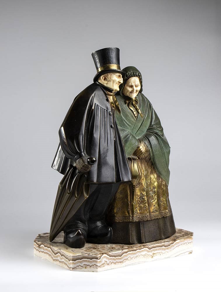 Scultura Francese in Bronzo Raffigurante Due Personaggi - Firmata Becquerel And...