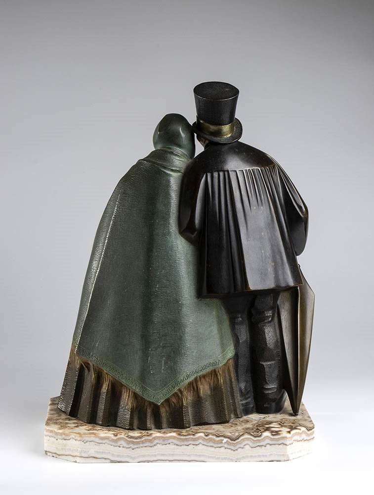 Scultura Francese in Bronzo Raffigurante Due Personaggi - Firmata Becquerel And...