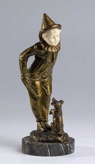 Scultura Francese in Bronzo Raffigurante Pierrot - Firmata Omerth Georges (atti...