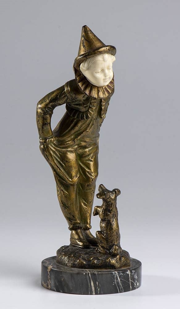 Scultura francese in bronzo raffigurante Pierrot - firmata OMERTH Georges (attivo 1895-1925)