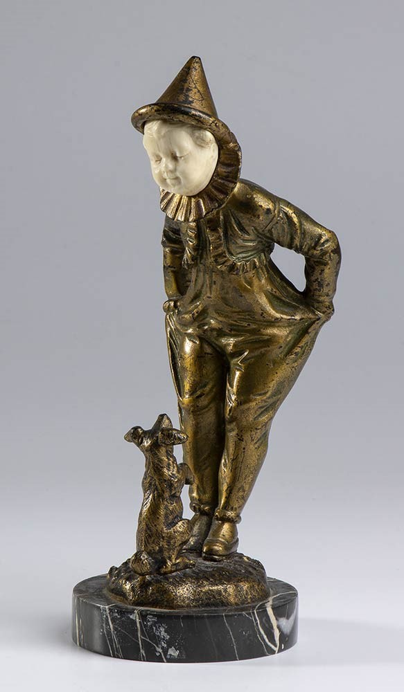 Scultura Francese in Bronzo Raffigurante Pierrot - Firmata Omerth Georges (attivo 1895-1925)