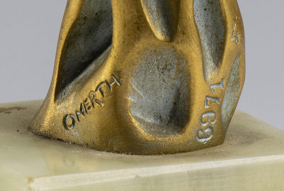 Scultura Francese in Bronzo Raffigurante Ballerina con Abito Dorato - Firmata Omerth