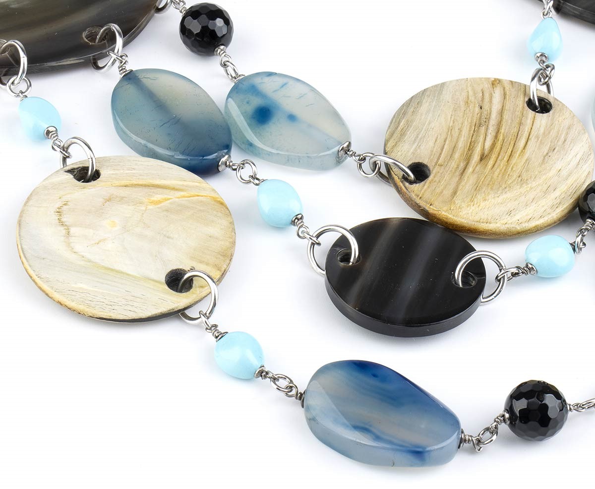Collana in Argento Pietra Dura e Corno...