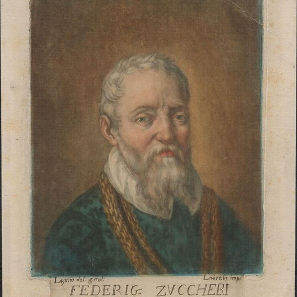 Portrait of Federico Zuccari...  - Etching, hand colored by the artist, 176 x 129 mm (platemark); 212 x 163 mm (sheet)  - Auction STAMPE, LIBRI E CARTE GEOGRAFICHE  - Bertolami Fine Art - Casa d'Aste