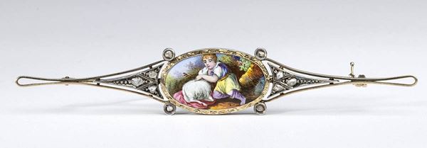Gold, silver diamond and miniature brooch...