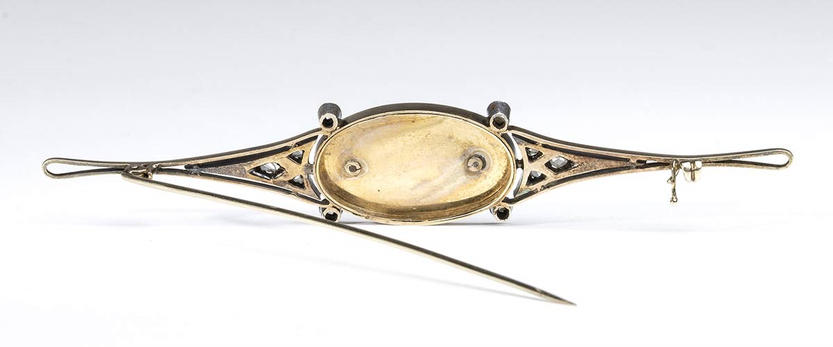Spilla in Oro, Argento Diamanti e Miniatura ...