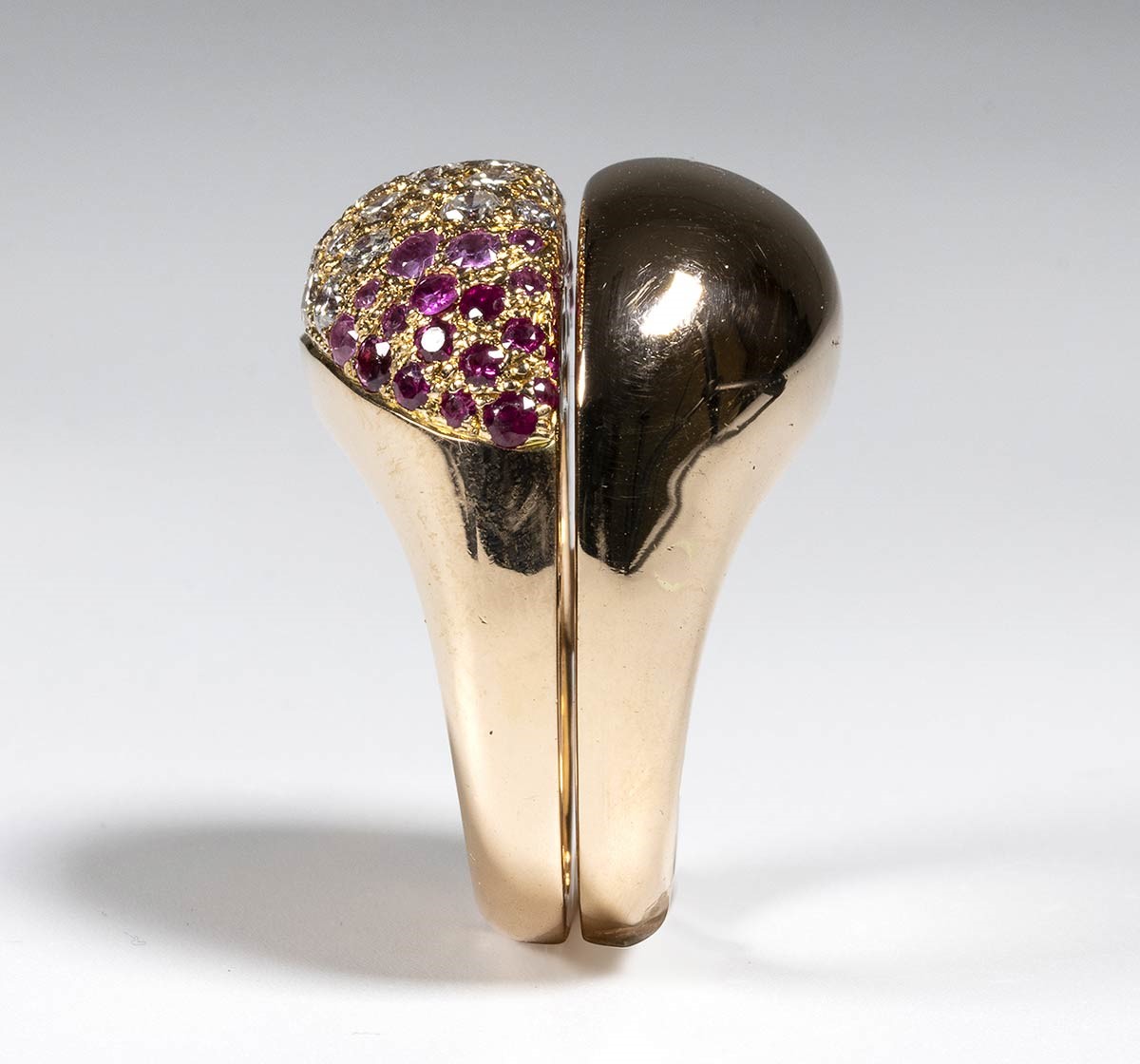 Doppio Anello "bacio" in Oro Diamanti e Rubini