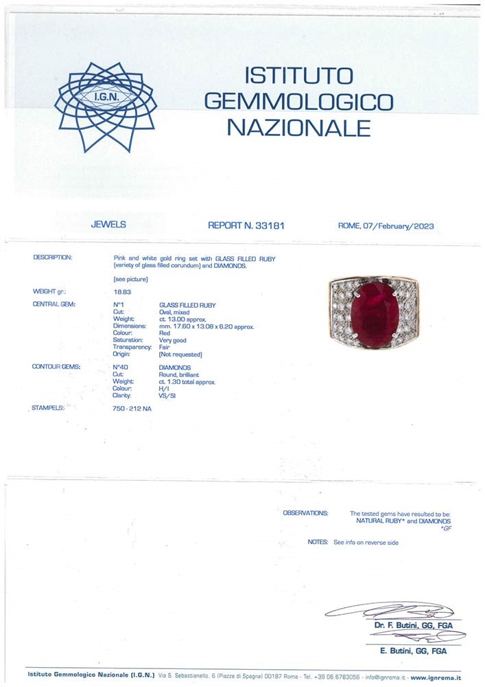 Anello a Fascia con Rubino con Vetro al Piombo e Pavè di Diamanti