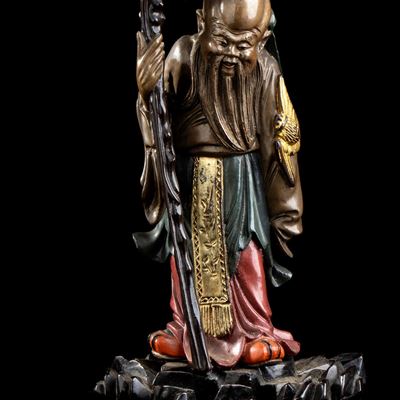 Scultura con Shoulao in Legno Dipinto in Policromia