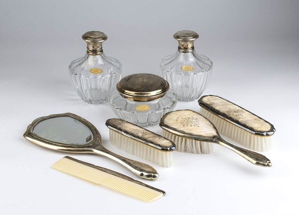Italian silver and cut glass toilet set - 1950s