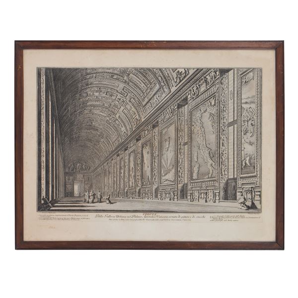 Giuseppe Vasi : Veduta Della Galleria Urbana nel Palazzo Apostolico …...  - Acquaforte, 470×680 mm (lastra), 760 x 590 mm ca. (foglio) - Asta STAMPE, LIBRI E CARTE GEOGRAFICHE  - Bertolami Fine Art - Casa d'Aste