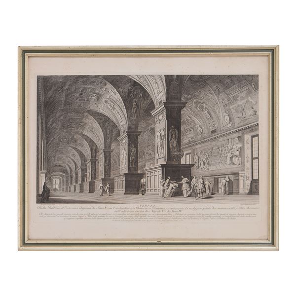 Francesco Barbazza (1771-1789 (fl.)) : Veduta Della Biblioteca Vaticana...  - Etching, 480×720 mm (platemark) - Auction STAMPE, LIBRI E CARTE GEOGRAFICHE  - Bertolami Fine Art - Casa d'Aste