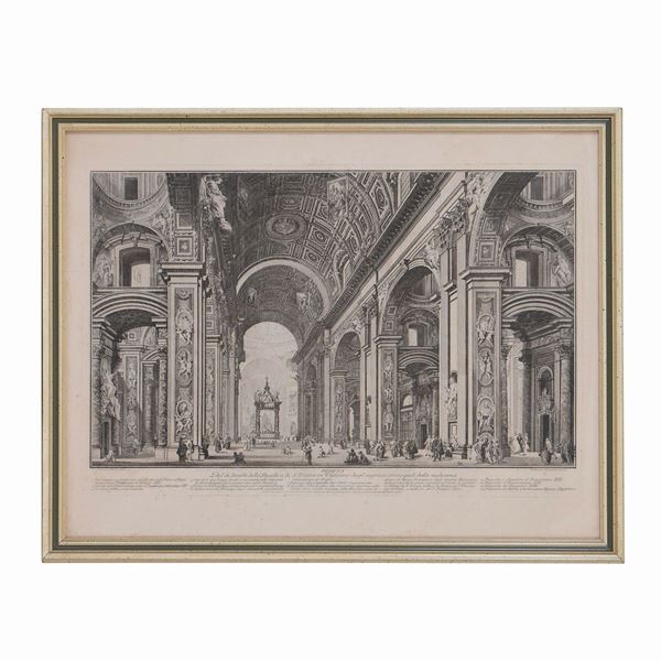 Pier Lorenzo Mangini (1691ca.-1795) : Veduta Del di dentro della Basilica di San Pietro...  - Etching, 407×710 mm (platemark) - Auction STAMPE, LIBRI E CARTE GEOGRAFICHE  - Bertolami Fine Art - Casa d'Aste