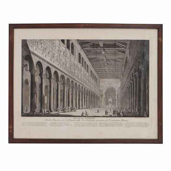 Francesco Barbazza (1771-1789 (fl.)) : Prospetto Interiore Della Basilica di San Paolo...  - Etching, 480×690 mm (platemark) - Auction STAMPE, LIBRI E CARTE GEOGRAFICHE  - Bertolami Fine Art - Casa d'Aste