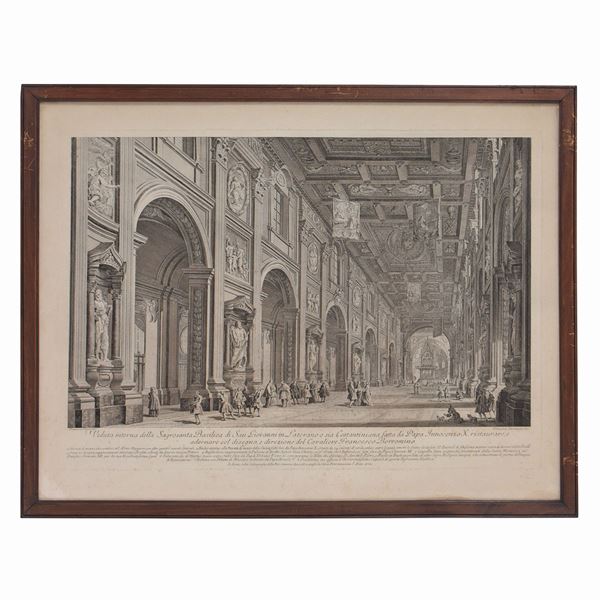 Francesco Barbazza (1771-1789 (fl.)) : Veduta Interna della Sagrosanta Basilica di San Giovanni in Laterano...  - Etching, 480×690 mm (platemark) - Auction STAMPE, LIBRI E CARTE GEOGRAFICHE  - Bertolami Fine Art - Casa d'Aste