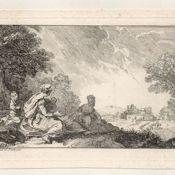 Jacques Philippe Le Bas (1707-1783) : Paesaggio con figure...  - Acquaforte, 127 x 210 mm (foglio) - Asta STAMPE, LIBRI E CARTE GEOGRAFICHE  - Bertolami Fine Art - Casa d'Aste