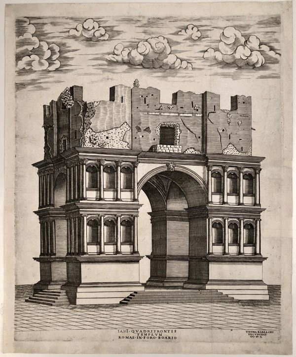 Tommaso Barlacchi (1500ca.-1550ca.) - Iani Quadrifrontis Templum Romae in Foro Boario, 1550...