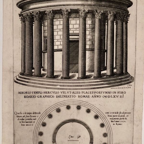 Anonimo incisore della met&#224; del XVI secolo - Minoris Templi Herculis vel ut aliis placet Portumni in Foro Boario graphica de...