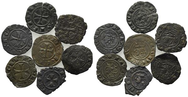 MESSINA. REGNO DI SICILIA. Federico III d'Aragona (1296-1337). Interessante lotto di 7 denari. Spahr 34-50. Mir 185.  Conservazioni varie