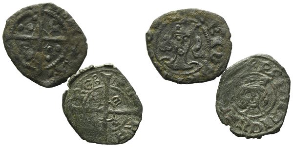 SCIACCA. REGNO DI SICILIA. Federico IV il semplice (1355 - 1377). Interessante lotto di 2 denari RARI.  Conservazioni varie  - Asta MONETE E MEDAGLIE MODERNE, CONI, PUNZONI E RARITÀ MASSONICHE - Bertolami Fine Art - Casa d'Aste