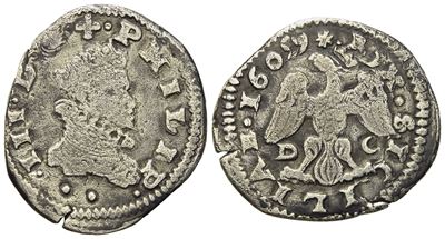 Messina. Regno di Sicilia. Filippo III di Spagna (1598-1621). 2 Tarì 1609. Ag (4,3 G; 23,5 MM)