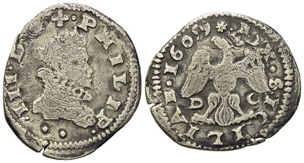 MESSINA. Regno di Sicilia. Filippo III di Spagna (1598-1621). 2 tarì 1609. Ag (4,3 g; 23,5 mm)