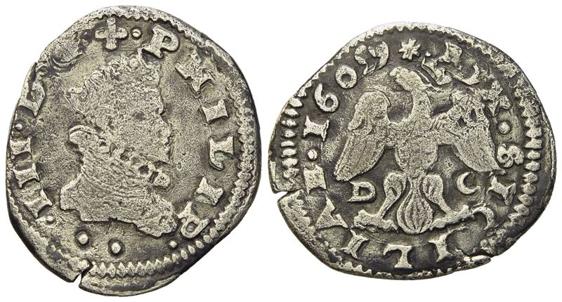 Messina. Regno di Sicilia. Filippo III di Spagna (1598-1621). 2 Tarì 1609. Ag (4,3 G; 23,5 MM)