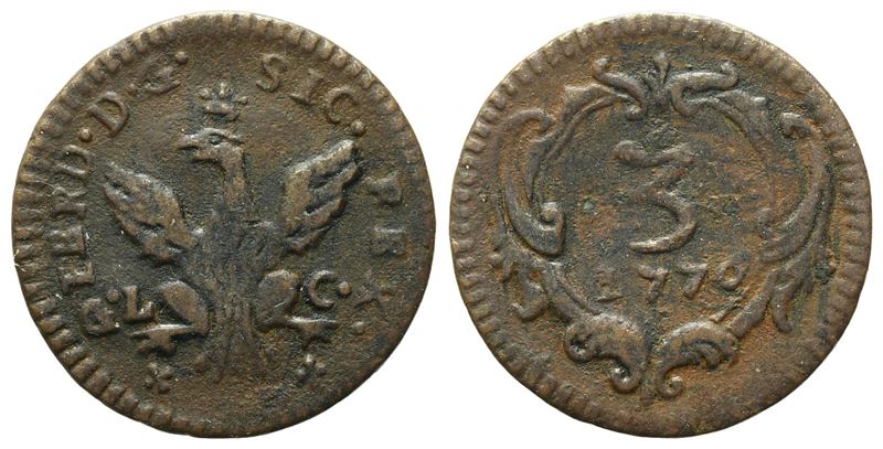 Palermo. Regno di Sicilia. Ferdinando III di Borbone (1759-1816). 3 Piccioli 1776. Cu (1,74 G; 18...