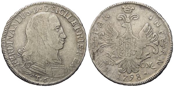 PALERMO. Regno di Sicilia. Ferdinando III di Borbone (1759-1816). 6 tarì 1798. Ag (13,61 g; 31,5 mm)  - Asta Monete e medaglie medievali e moderne italiane ed estere - Bertolami Fine Art - Casa d'Aste