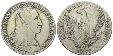 Palermo. Regno di Sicilia. Ferdinando III di Borbone (1759-1816). 12 Tarì 1799. Ag (27,02 G; 38,3...