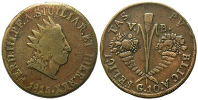 Palermo. Regno di Sicilia. Ferdinando III di Borbone (1759-1816). 10 Grani 1815. Cu (29,2 G, 36 M...