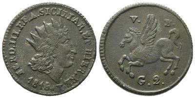 Palermo. Regno di Sicilia. Ferdinando III di Borbone (1759-1816). 2 Grani 1815. Cu (6,72 G; 22,8 ...