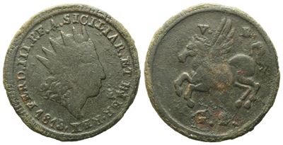 Palermo. Regno di Sicilia. Ferdinando III di Borbone (1759-1816). 2 Grani 1815. Cu (6,62 G; 22,6 ...