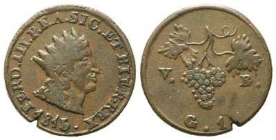 Palermo. Regno di Sicilia. Ferdinando III di Borbone (1759-1816). Grano 1815. Cu Gig. 129a.