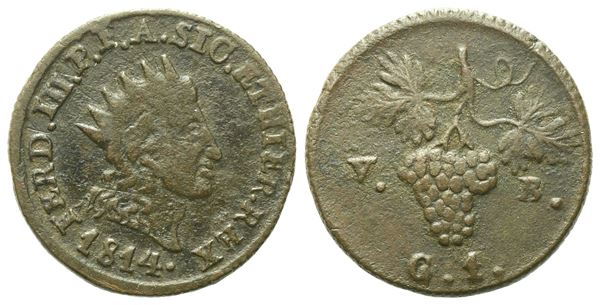 PALERMO. REGNO DI SICILIA. Ferdinando III di Borbone (1759-1816). Grano 1814. Cu (3,04 g; 18,4 mm) Gig. 128.