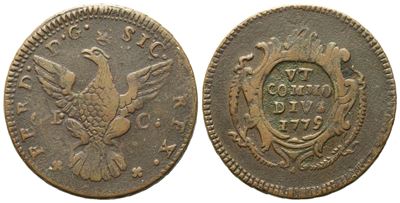 Palermo. Regno di Sicilia. Ferdinando III di Borbone (1759-1816). 2 Grani 1779. Cu (8,63 G; 5 MM)...