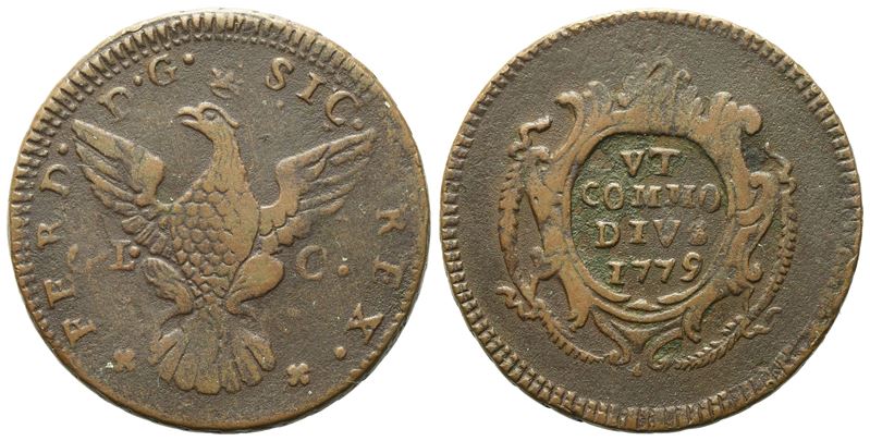 Palermo. Regno di Sicilia. Ferdinando III di Borbone (1759-1816). 2 Grani 1779. Cu (8,63 G; 5 MM)...