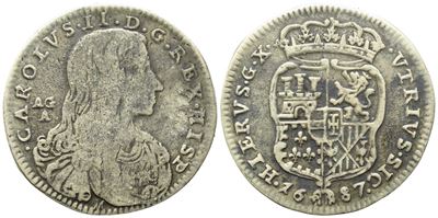 Napoli. Regno di Napoli. Carlo II di Spagna (1665-1700). Carlino da 10 Grana 1687. Ag (2,73 G; 21...