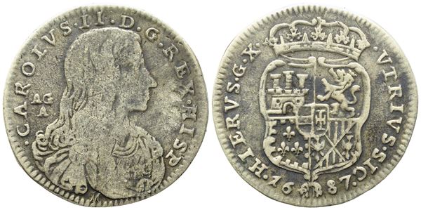 NAPOLI. REGNO DI NAPOLI. Carlo II di Spagna (1665-1700). Carlino da 10 grana 1687. Ag (2,73 g; 21 mm) Pannuti e Riccio 33. R.