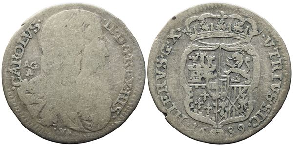 NAPOLI. REGNO DI NAPOLI. Carlo II di Spagna (1665-1700). Carlino da 10 grana 1689. Ag (2,32 g; 21,7 mm)Pannuti e Riccio 36.