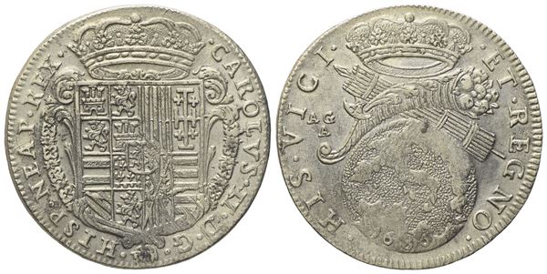 NAPOLI. Regno di Napoli. Carlo II di Spagna (1665-1700). Tarì da 20 grana 1686. Ag (5,53 g; 26,3 mm)  - Asta Monete e medaglie medievali e moderne italiane ed estere - Bertolami Fine Art - Casa d'Aste