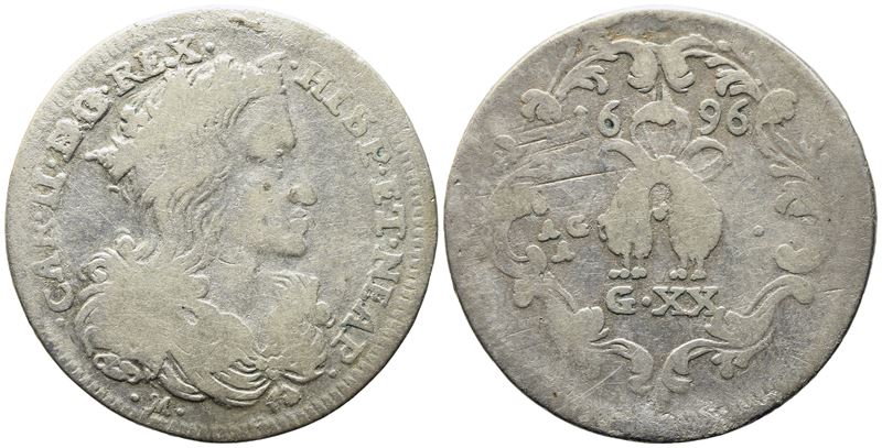 Napoli. Regno di Napoli. Carlo II di Spagna (1665-1700). Tari da 20 Grana 1696. Ag (4,11 G; 24 MM...