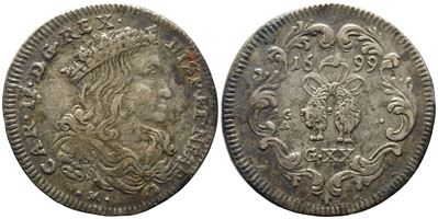 Napoli. Regno di Napoli. Carlo II di Spagna (1665-1700). Tari da 20 Grana 1699. Ag .4,26 G;. P.r....