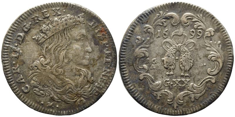 Napoli. Regno di Napoli. Carlo II di Spagna (1665-1700). Tari da 20 Grana 1699. Ag .4,26 G;. P.r....