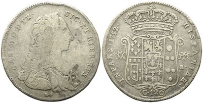 Napoli. Regno di Napoli. Carlo di Borbone (1734-1759). Piastra 120 Grana 1752. Ag (24,47 G; 41,5 ...