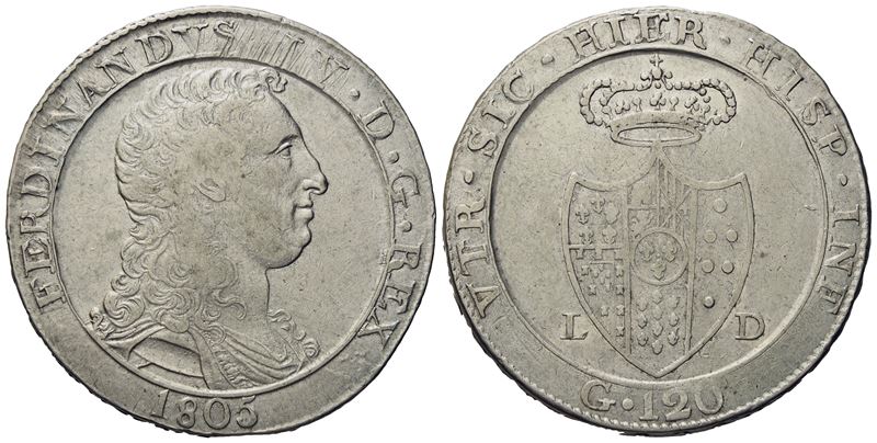 Napoli. Regno di Napoli. Ferdinando IV di Borbone (1799 - 1805 - II Periodo). Piastra da 120 Gran...