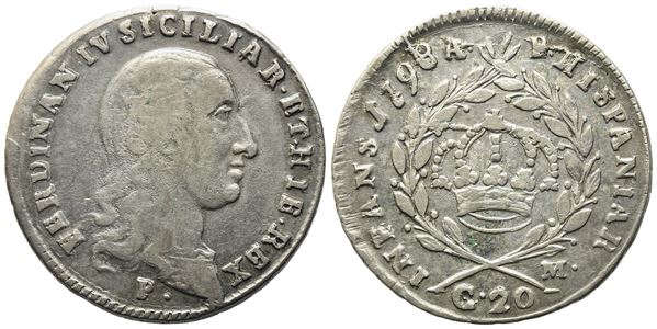 NAPOLI. REGNO DI NAPOLI. Ferdinando IV di Borbone (1759-1799 I per.). Tari da 20 grana 1798. Ag (4,47 g; 24,3 mm). Gig. 104.